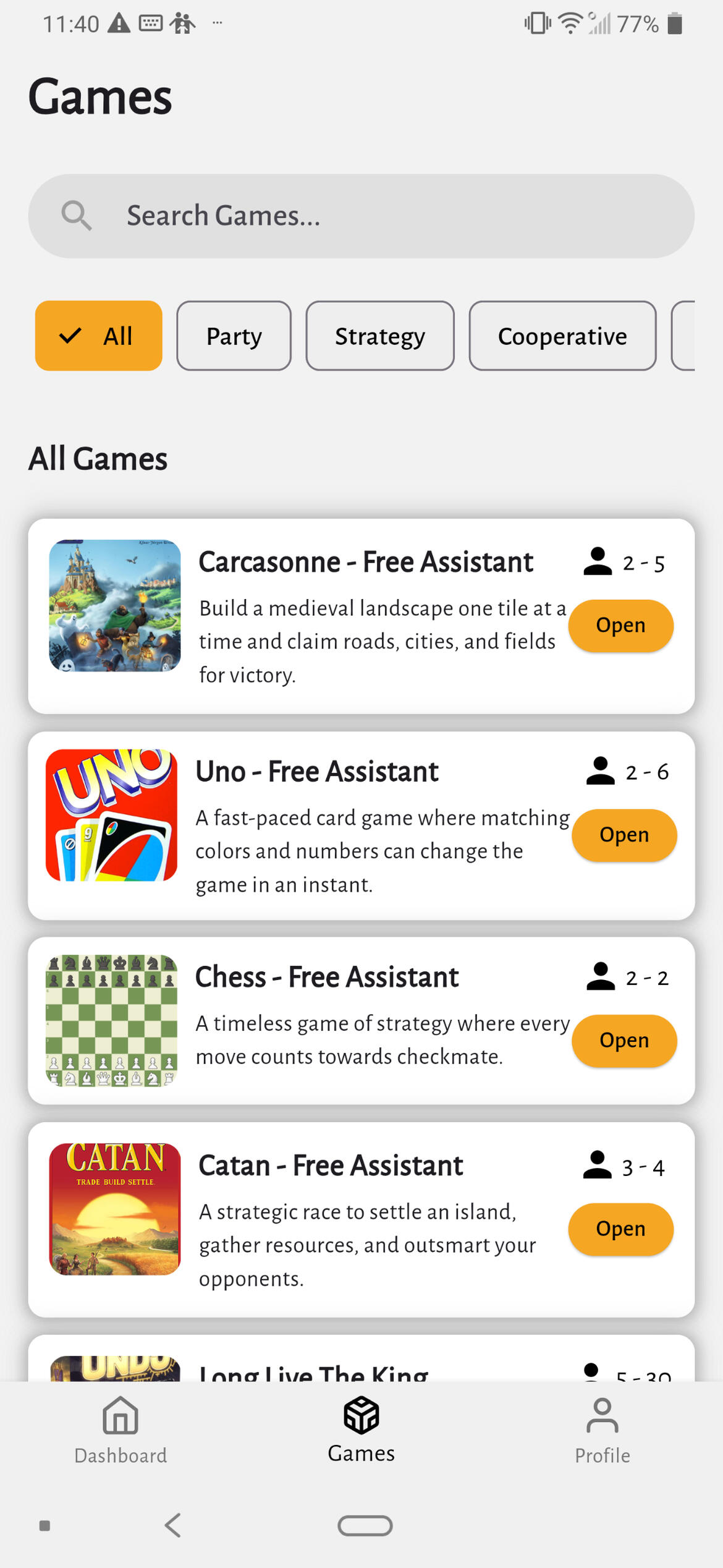 Games list